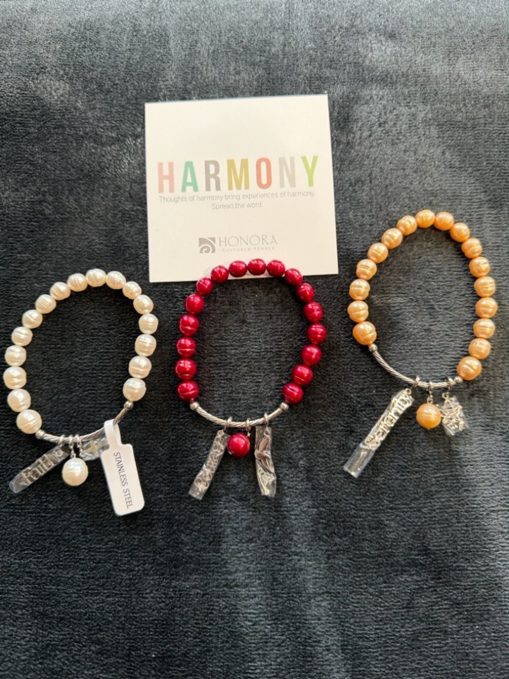 Honora 3 Inspirational Cultured Pearl Stretch Bracelets NIB